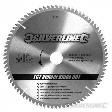 TCT Veneer Blade 80T - 250 x 30 - 25, 20, 16mm Rings