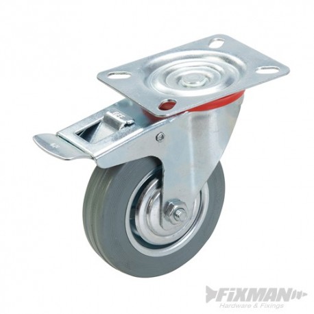 Braked Rubber Castor - 100mm 70kg