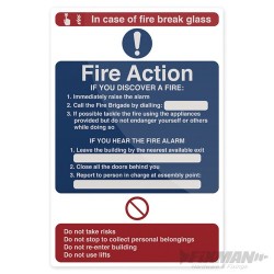 Fire Action In Case of Fire Sign - 200 x 300mm Rigid